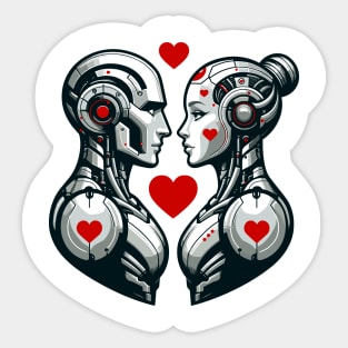 Robot Couple Love T-Shirt, Cute Cyber Romance Graphic Tee, Unisex Adult Sci-Fi Shirt, Valentine's Day Gift Idea Sticker